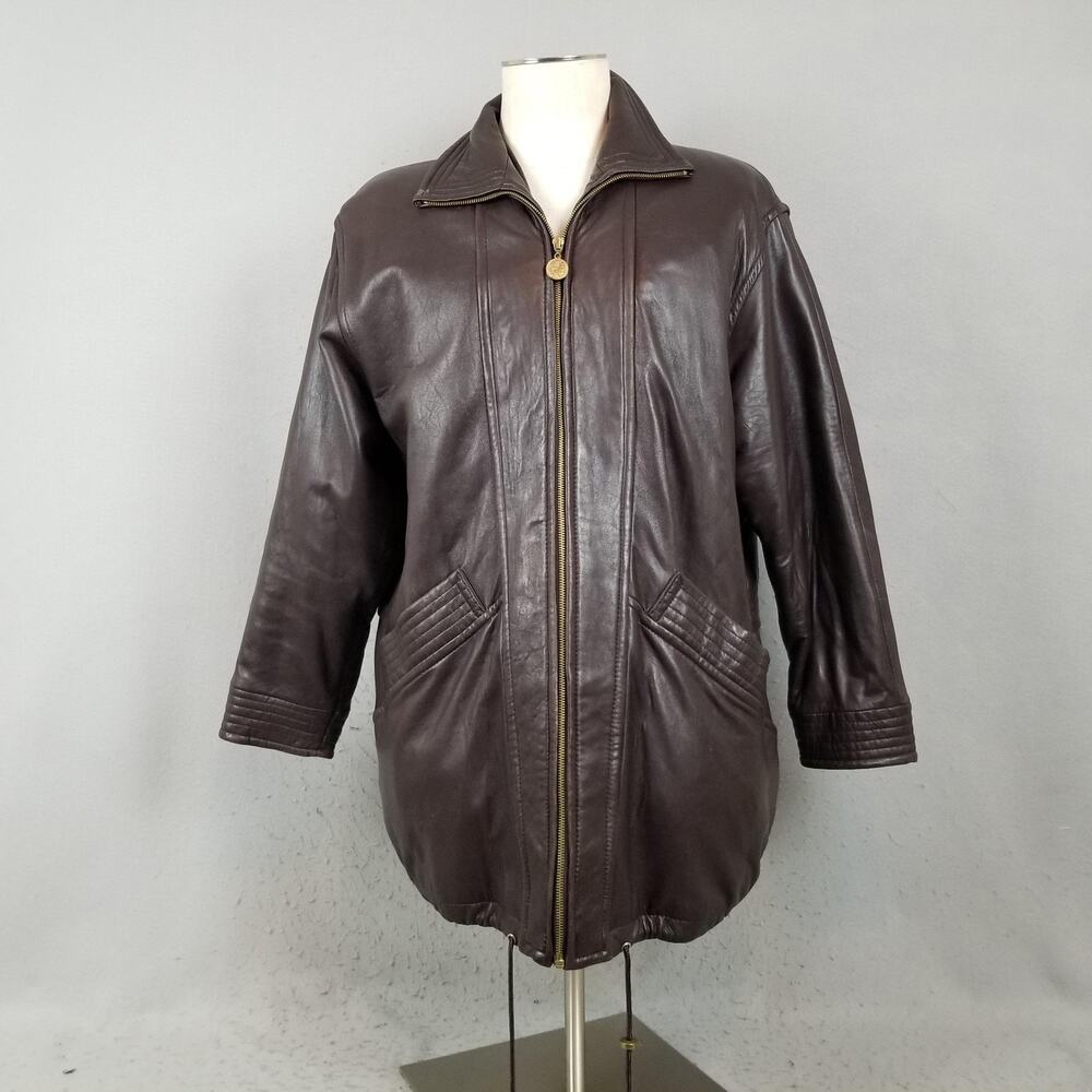 Vintage G III Leather Jacket Coat Womens Large‎ Brown Zip Quilted Lined 90s